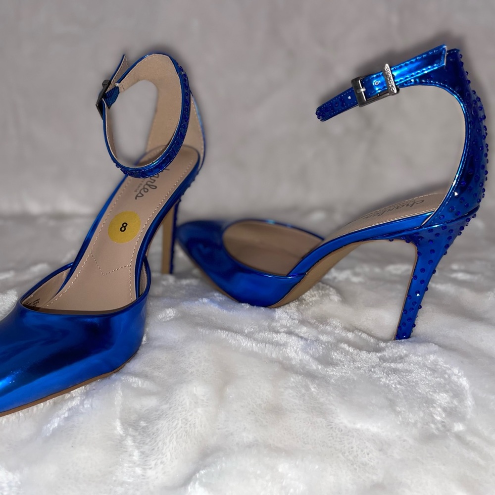 Charles By Charles David Metallic Blue Ankle Strap Heels - Picture 7 of 13